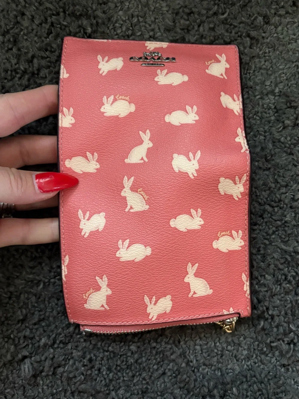 COACH SNAP CARD CASE WITH BUNNY SCRIPT PRINT